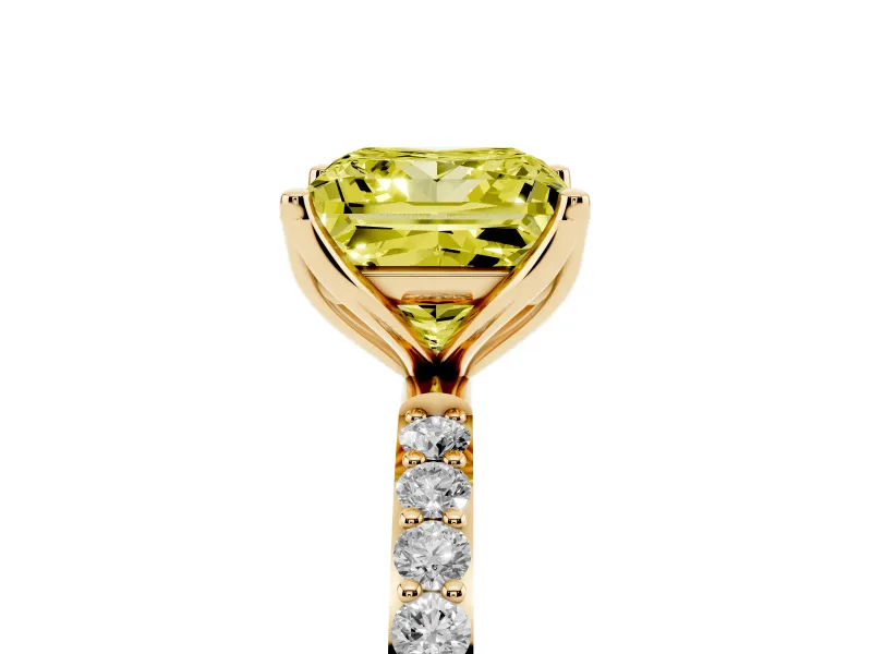 Princess Cut Pave Solitaire Engagement Ring Setting for a Fancy Yellow Lab-Grown Diamond | Slim Band | Yellow Gold
