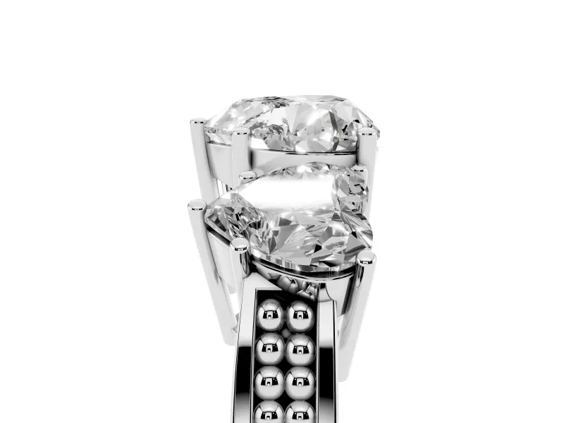 Heart-Shaped Three Stone Engagement Ring Setting | Beaded Shoulders | Platinum