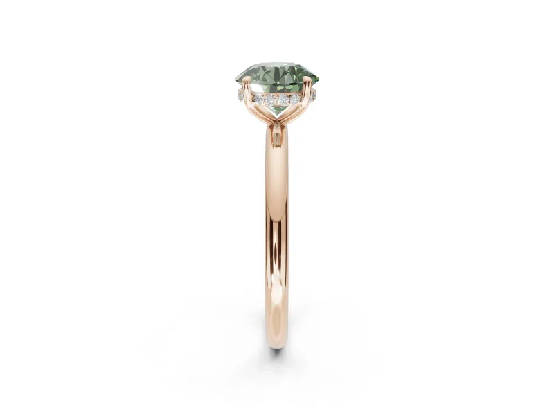 Round Hidden Halo Ring Setting for a Fancy Green Lab-Grown Diamond | Rose Gold