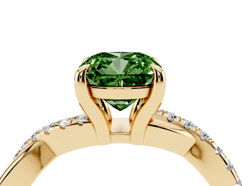 Cushion Cut Twist Engagement Ring Setting for a Fancy Green Lab-Grown Diamond | Yellow Gold