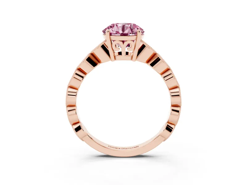 Round Milgrain Solitaire Engagement Ring Setting for a Fancy Pink Lab-Grown Diamond | Rose Gold
