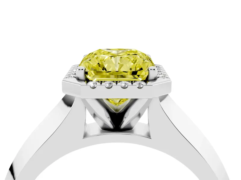 Radiant Cut Knife-Edge Halo Engagement Ring Setting for a Fancy Yellow Lab-Grown Diamond | Platinum