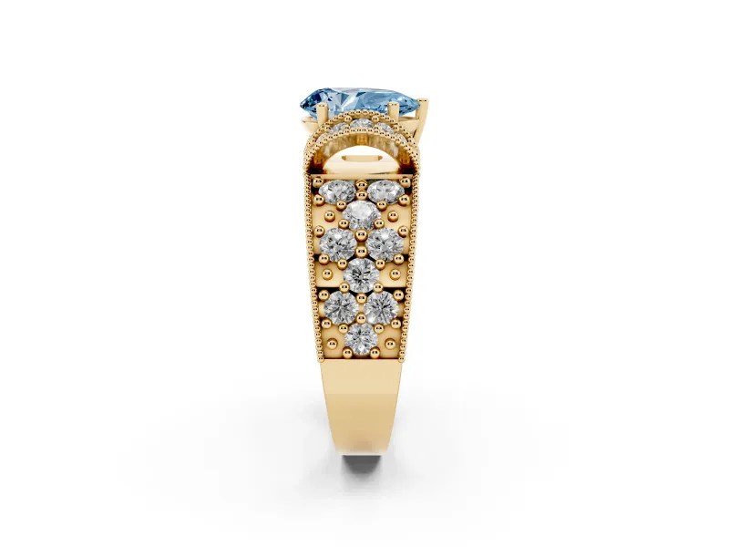 Pear-Shaped Vintage Pave Engagement Ring Setting for a Fancy Blue Lab-Grown Diamond | Milgrain Edges | Yellow Gold