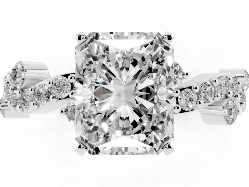 Radiant Cut Diamond Solitaire Twisted Band Set in Silver with Pavé Setting