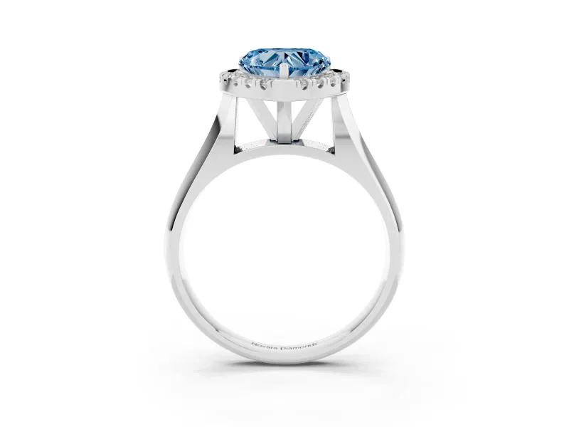 Heart-Shaped Halo Engagement Ring Setting for a Fancy Blue Lab-Grown Diamond | Square Profile Band | White Gold