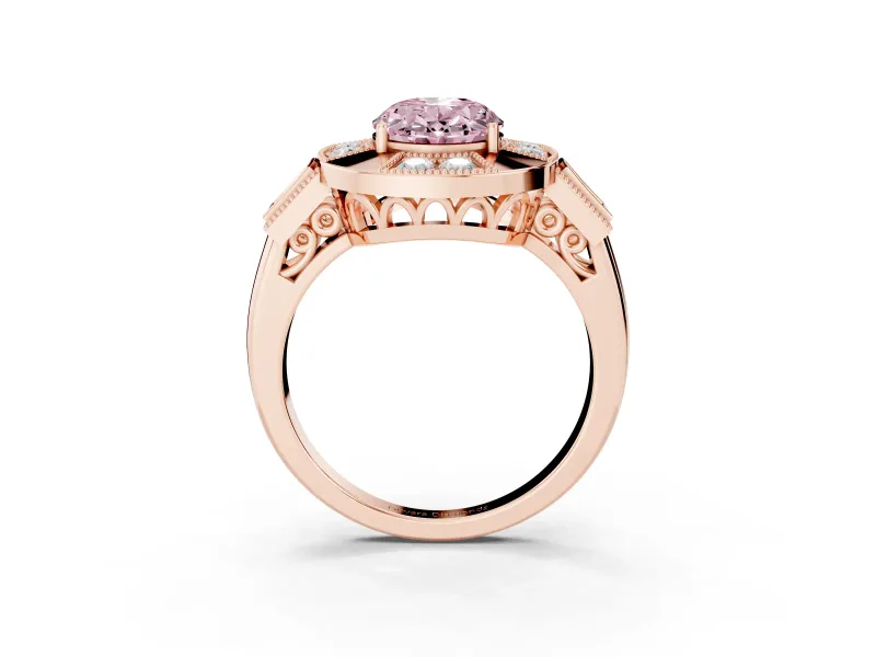 Oval Milgrain Sectioned Halo Engagement Ring Setting for a Fancy Pink Lab-Grown Diamond | Rose Gold