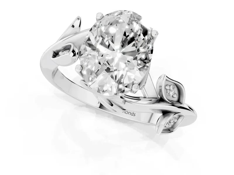 Oval Twisted Bypass Engagement Ring Setting | Accented Leaves | Sterling Silver