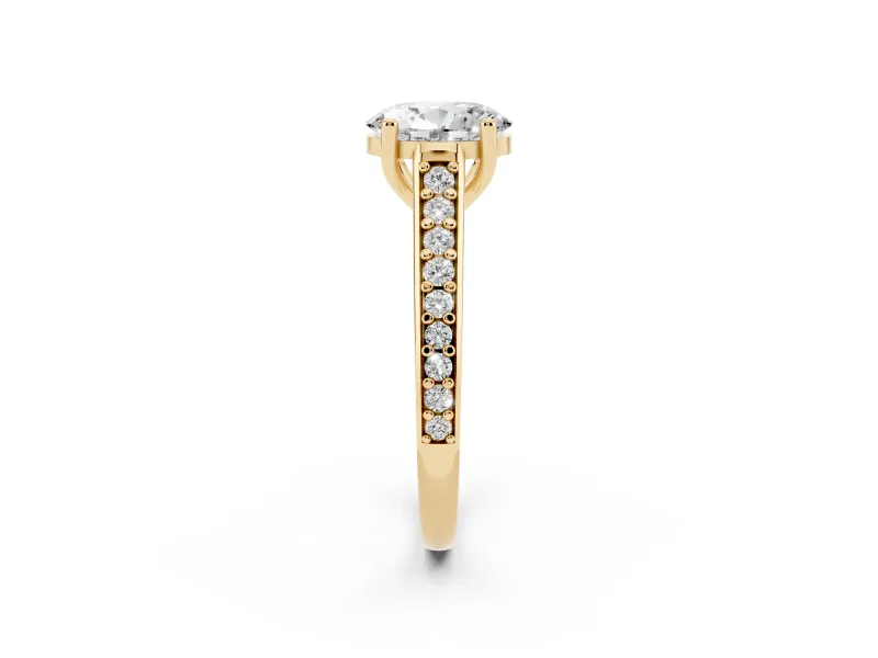 Oval Graduated Pave Cathedral Solitaire Engagement Ring Setting | Scroll Cut-Outs | Yellow Gold
