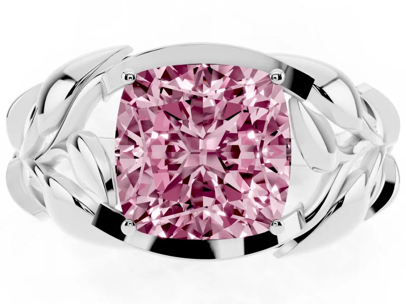 Cushion Cut Leaf Bypass Engagement Ring Setting for a Fancy Pink Lab-Grown Diamond | Sterling Silver