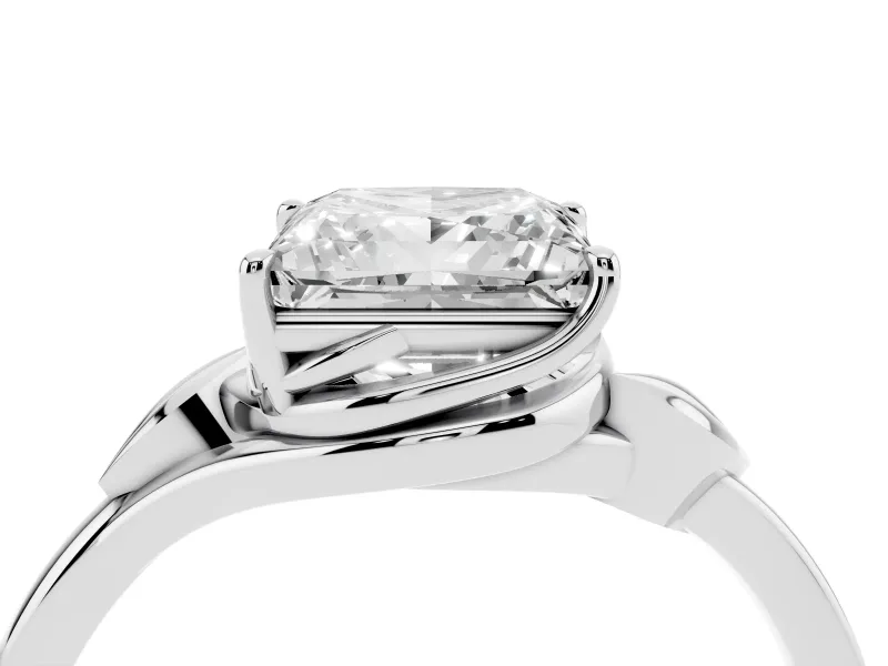 Princess Cut Leaf Bypass Solitaire Engagement Ring Setting | Polished Band | White Gold