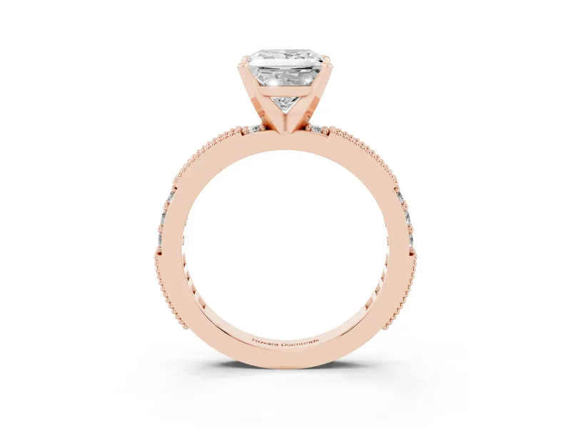 Princess Cut Vintage Pavé Solitaire Engagement Ring Setting | Milgrain Edges | Rose Gold