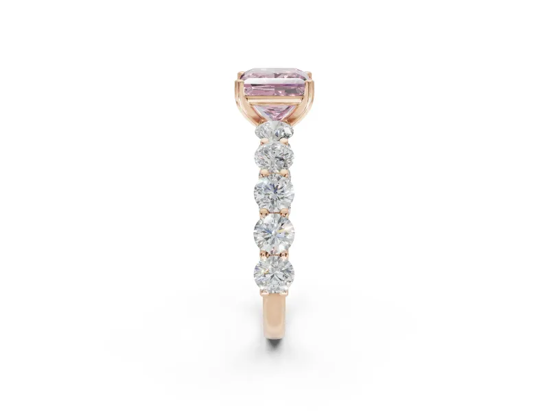Princess Cut Side Stone Engagement Ring Setting for a Fancy Pink Lab-Grown Diamond | Scalloped Prong Accents | Rose Gold