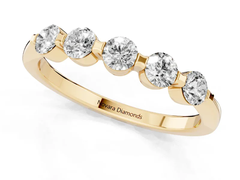 Five-Stone Round Diamond Half Eternity Bridal Band Set in Yellow gold with Prong-Set Stones
