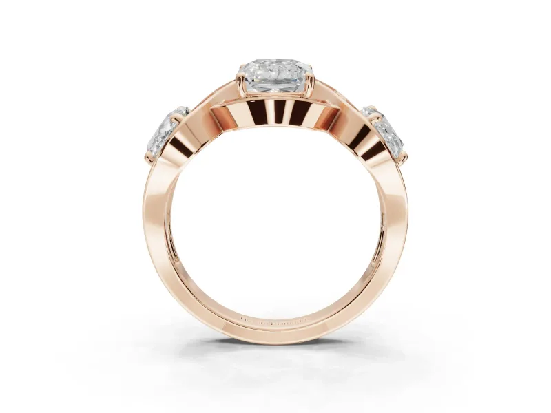 Radiant Cut Three Stone Halo Engagement Ring Setting | Pavé Wave Band | Rose Gold