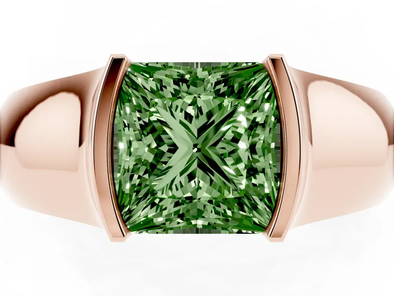 Princess Cut Half Bezel Solitaire Engagement Ring Setting for a Fancy Green Lab-Grown Diamond | Wide Band | Rose Gold