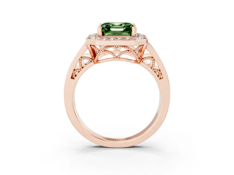 Asscher Cut Halo Engagement Ring Setting for a Fancy Green Lab-Grown Diamond | Channel-Set Split Shank | Rose Gold