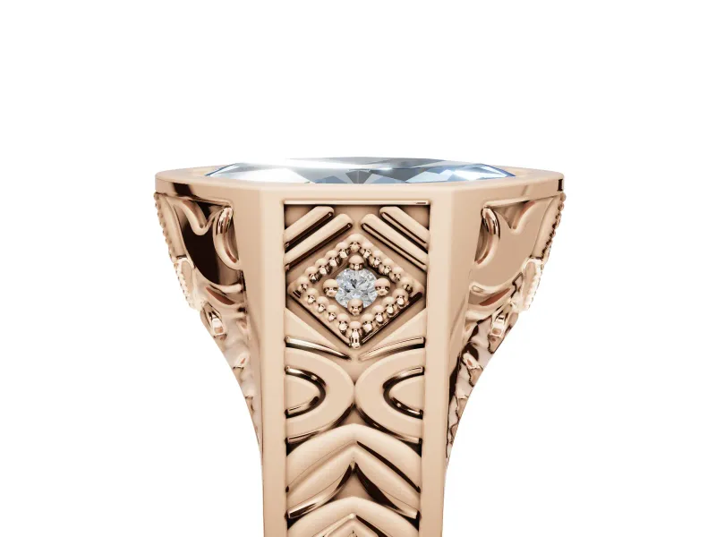 Marquise Vintage Bezel Engagement Ring Setting for a Fancy Blue Lab-Grown Diamond | Engraved Band | Rose Gold