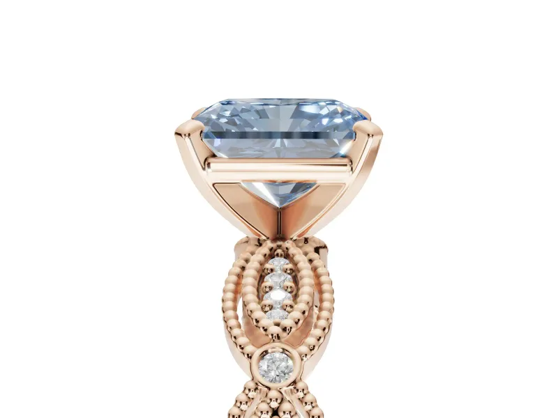 Radiant Cut Vintage Milgrain Engagement Ring Setting for a Fancy Blue Lab-Grown Diamond | Graduated Stations | Rose Gold