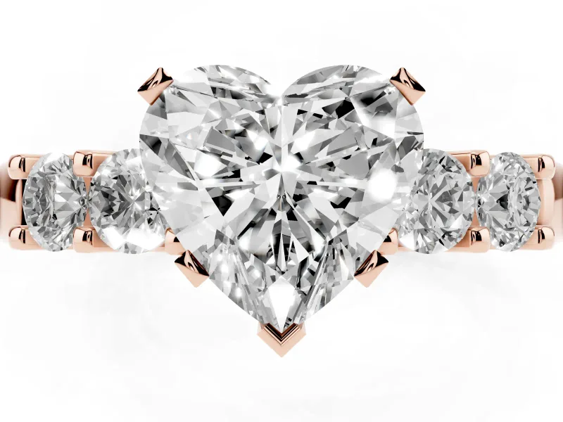 Heart-Shaped Five Stone Engagement Ring Setting | Prong-Set Side Stones | Rose Gold
