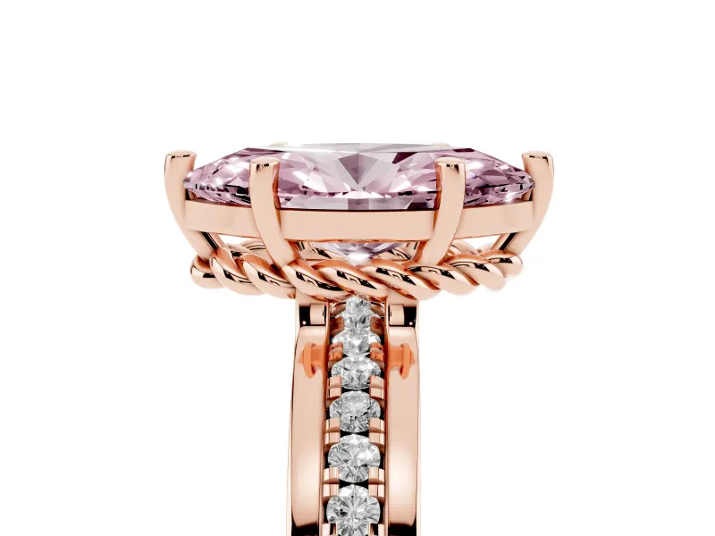 Marquise Channel Set Solitaire Engagement Ring Setting for a Fancy Pink Lab-Grown Diamond | Rope Collar Head | Rose Gold