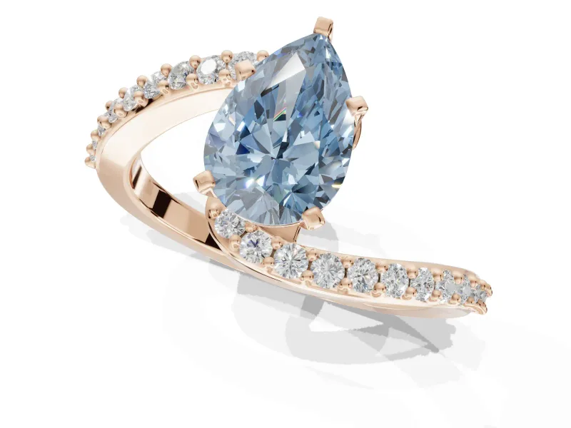 Pear-Shaped Bypass Pavé Engagement Ring Setting for a Fancy Blue Lab-Grown Diamond | Rose Gold