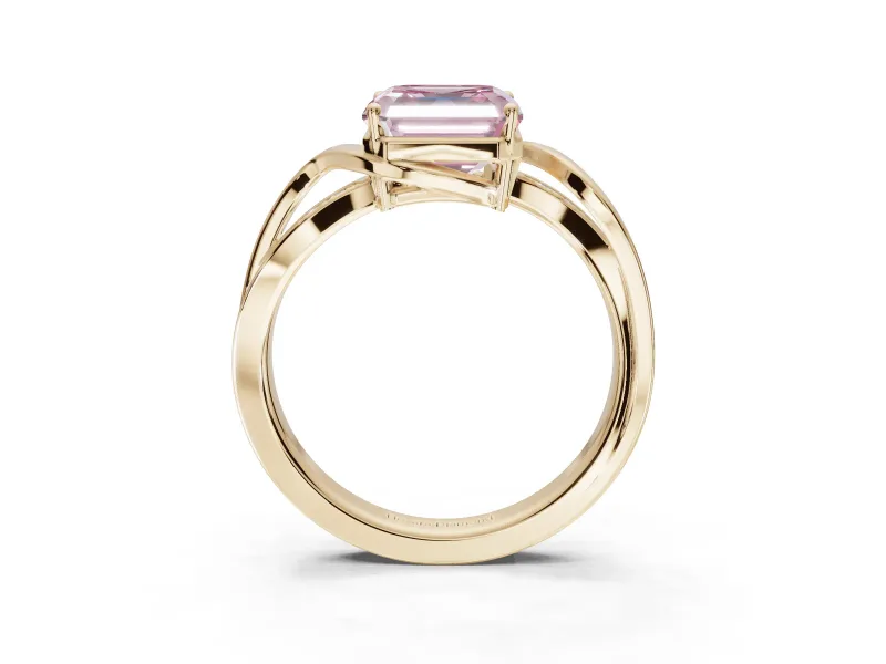 Asscher Cut Bypass Solitaire Engagement Ring Setting for a Fancy Pink Lab-Grown Diamond | Pavé Strands | Yellow Gold