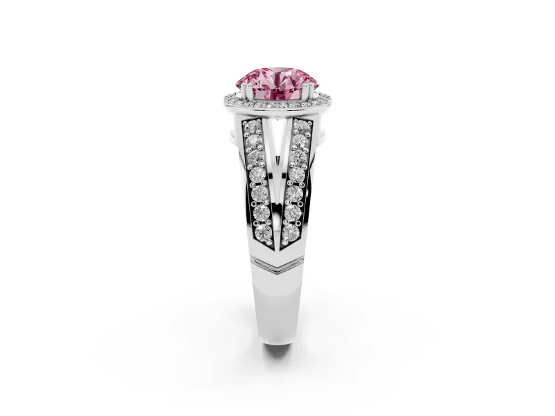 Round Halo Engagement Ring Setting for a Fancy Pink Lab-Grown Diamond | Split Shank | White Gold