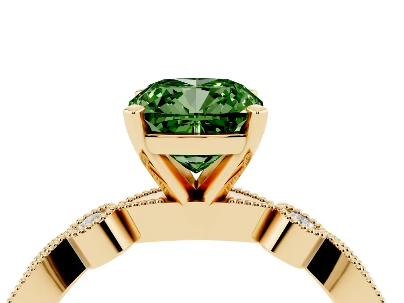 Cushion Cut Vintage Engagement Ring Setting for a Fancy Green Lab-Grown Diamond | Yellow Gold
