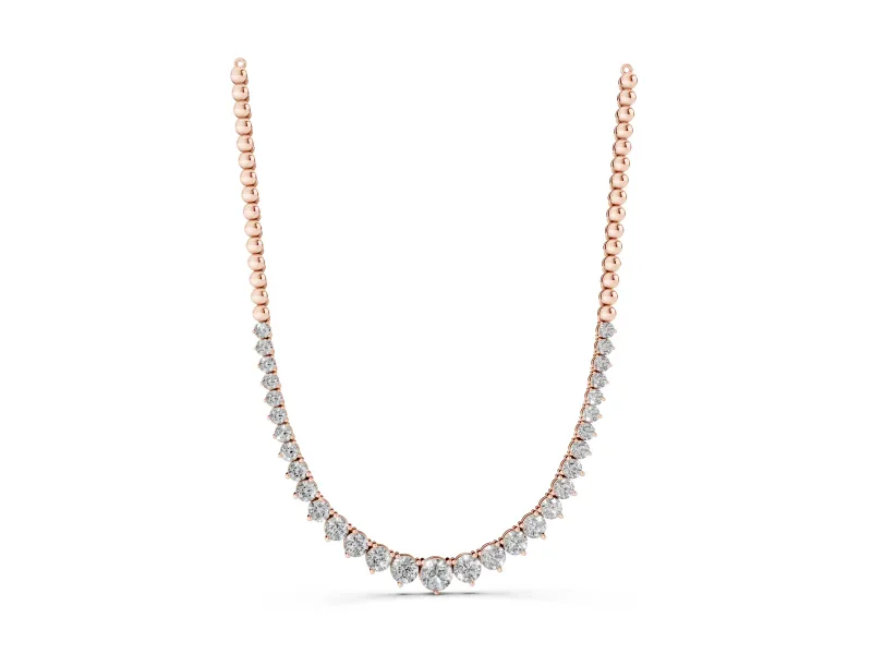 Round Lab-Grown Diamond Graduated Tennis Necklace | Polished Bead Back | Rose Gold