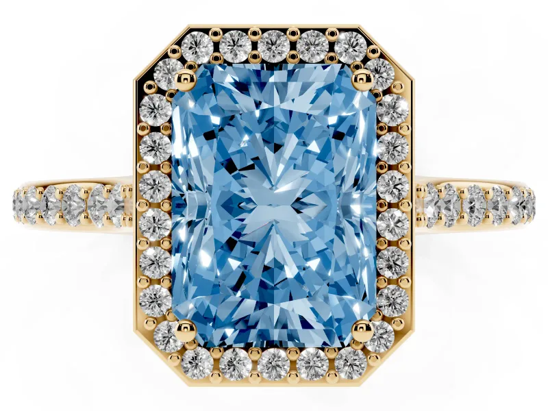 Radiant Cut Halo Engagement Ring Setting for a Fancy Blue Lab-Grown Diamond | Yellow Gold - Design NV-24729