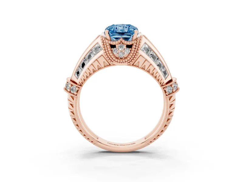 Radiant Cut Vintage Milgrain Engagement Ring Setting for a Fancy Blue Lab-Grown Diamond | Hidden Halo | Rose Gold