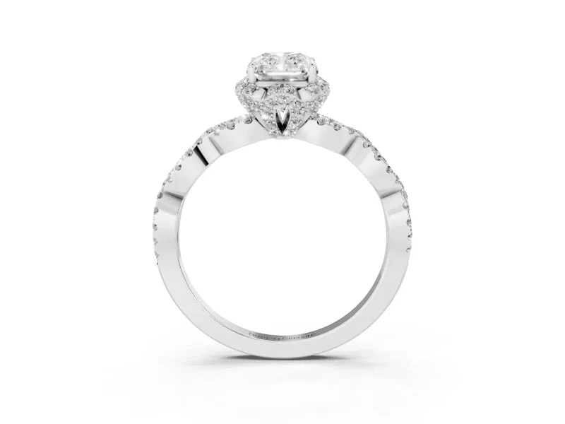 Radiant Cut Milgrain Halo Engagement Ring Setting | Graduated Shoulders | Sterling Silver