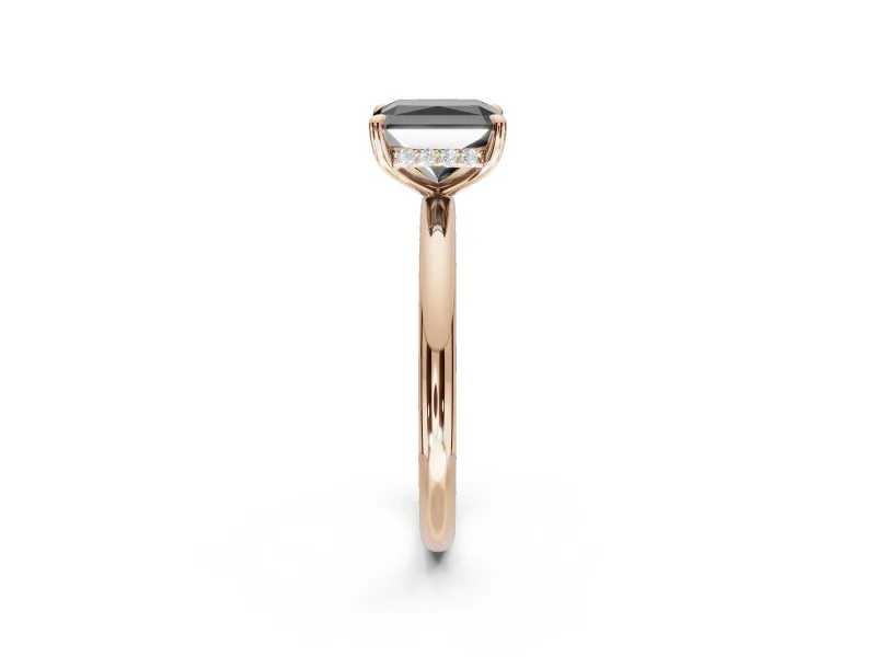 Radiant Cut Hidden Halo Engagement Ring Setting for a Black Center | Thin Plain Band | Rose Gold