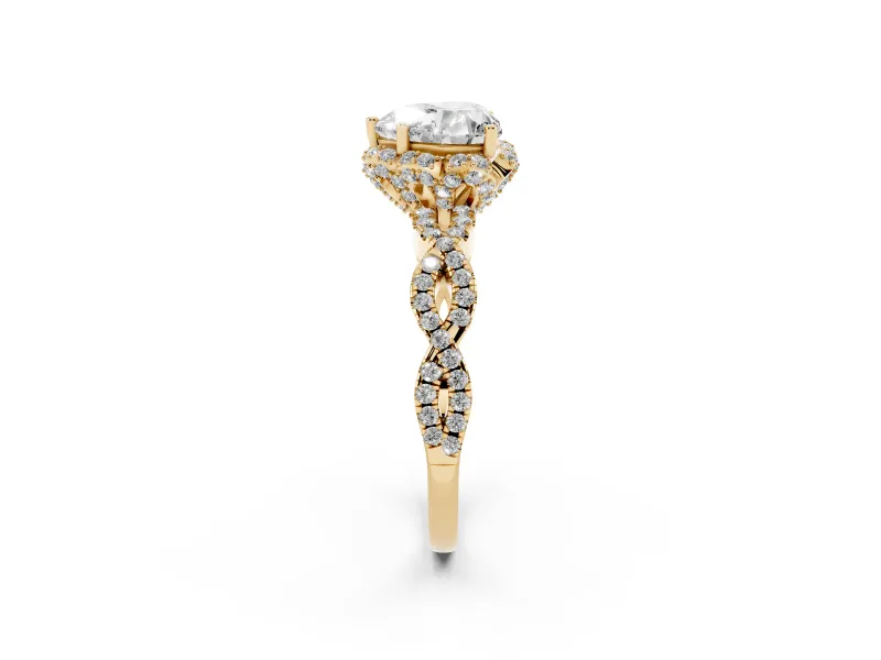 Heart-Shaped Milgrain Halo Engagement Ring Setting | Graduated Shoulders | Yellow Gold