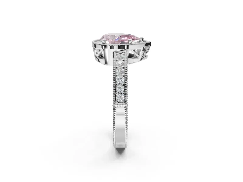 Pear-Shaped Milgrain Halo Engagement Ring Setting for a Fancy Pink Lab-Grown Diamond | Wide Pavé Band | Sterling Silver