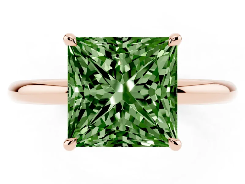 Princess Cut Hidden Halo Ring Setting for a Fancy Green Lab-Grown Diamond | Rose Gold