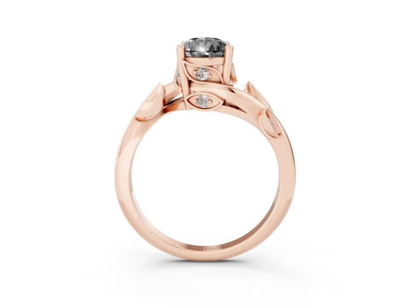 Pear-Shaped Twisted Bypass Engagement Ring Setting for a Black Center | Accented Leaves | Rose Gold