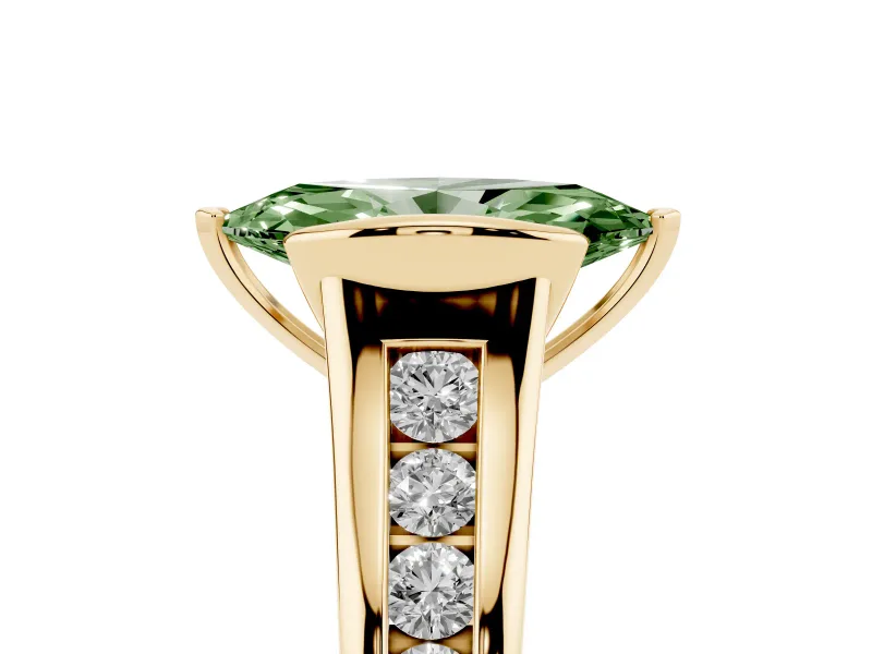 Marquise Half Bezel Engagement Ring Setting for a Fancy Green Lab-Grown Diamond | Yellow Gold