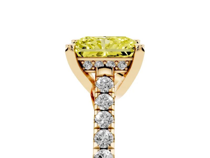 Radiant Cut Hidden Halo Pave Engagement Ring Setting for a Fancy Yellow Lab-Grown Diamond | Claw Prongs | Yellow Gold