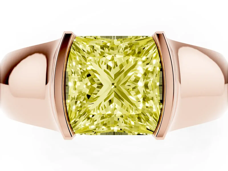 Princess Cut Half Bezel Solitaire Engagement Ring Setting for a Fancy Yellow Lab-Grown Diamond | Wide Band | Rose Gold