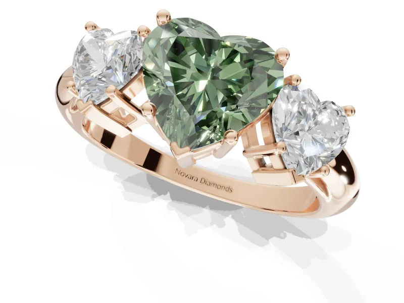 Heart-Shaped Three Stone Engagement Ring Setting for a Fancy Green Lab-Grown Diamond | Plain Band | Rose Gold