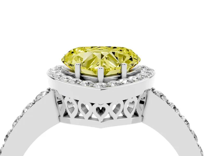 Fancy Yellow Heart Cut Diamond Halo Ring Set in Platinum with Pavé-Setting Band and Open Prong Center