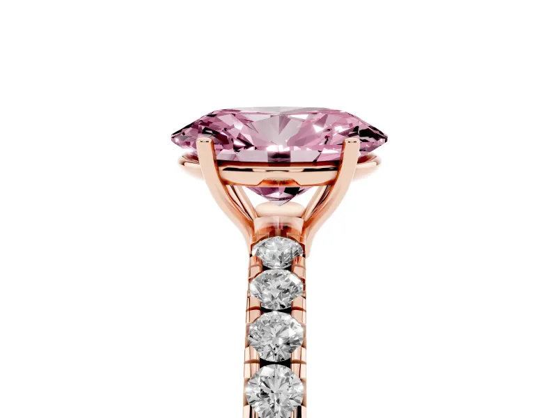 Oval Pave Engagement Ring Setting for a Fancy Pink Lab-Grown Diamond | Shared Prong Band | Rose Gold