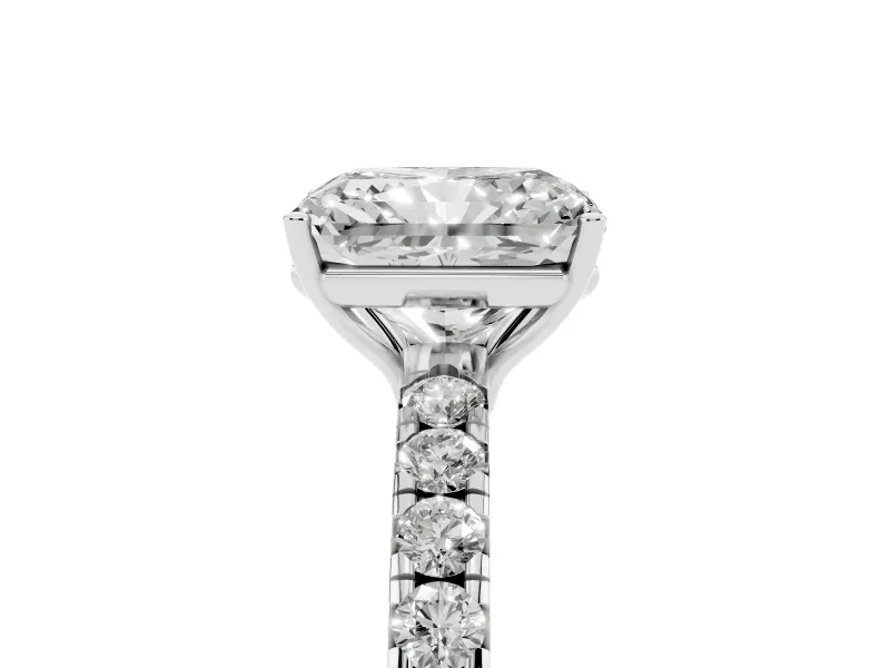 Radiant Cut Pave Engagement Ring Setting | Shared Prong Band | White Gold