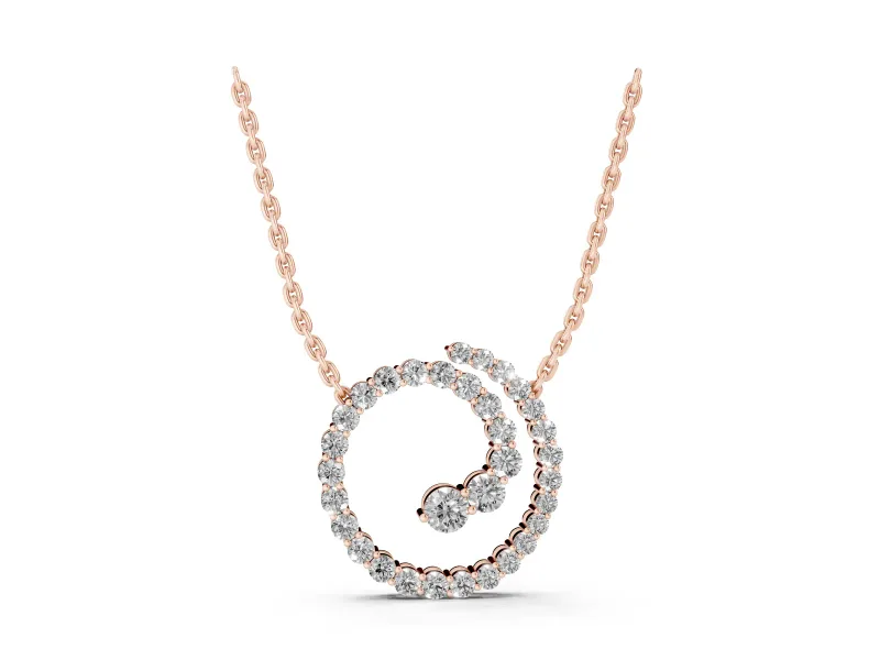 Round Lab-Grown Diamond Spiral Pendant Necklace | Two-Point Chain | Rose Gold
