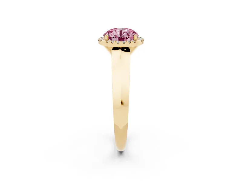 Round Knife-Edge Halo Engagement Ring Setting for a Fancy Pink Lab-Grown Diamond | Yellow Gold