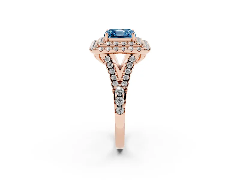Asscher Cut Halo Split Shank Engagement Ring Setting for a Fancy Blue Lab-Grown Diamond | Pavé Strands | Rose Gold