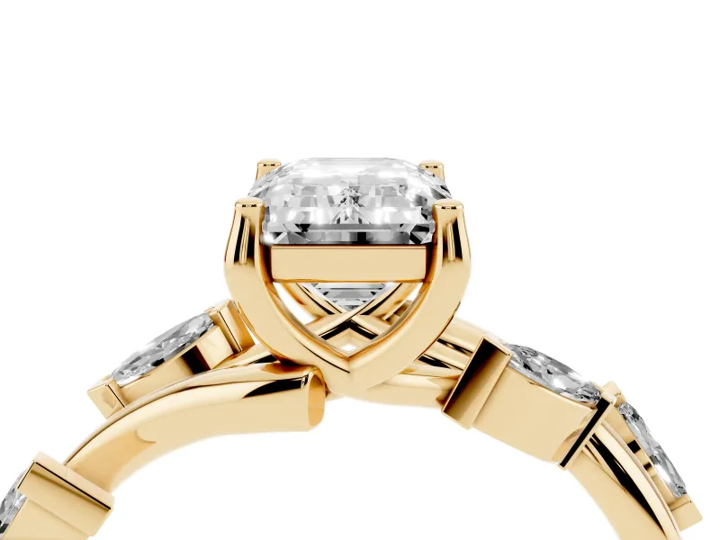 Emerald Cut Twisted Vine Engagement Ring Setting | Marquise Side Stones | Yellow Gold