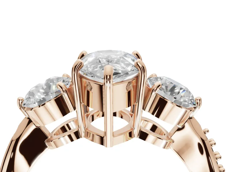 Pear-Shaped Three Stone Engagement Ring Setting | Tapered Pave Band | Rose Gold