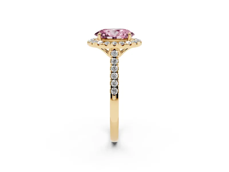Oval Raised Halo Engagement Ring Setting for a Fancy Pink Lab-Grown Diamond | Yellow Gold